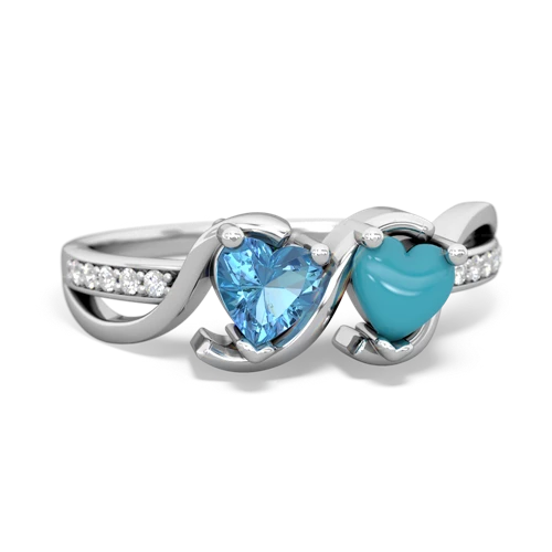 blue topaz-turquoise double heart ring