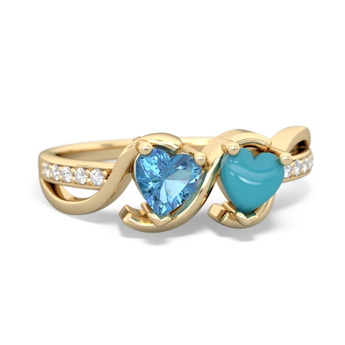 blue topaz-turquoise double heart ring