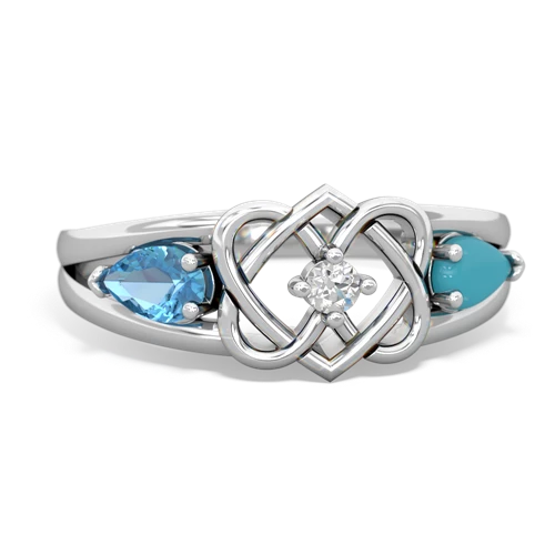 blue topaz-turquoise double heart ring