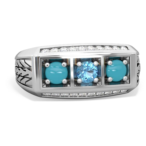 blue topaz-turquoise three stone ring