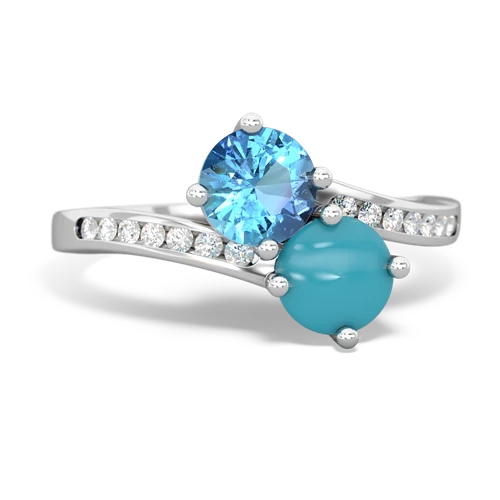 blue topaz-turquoise two stone channel ring