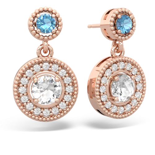 blue topaz-white topaz halo earrings