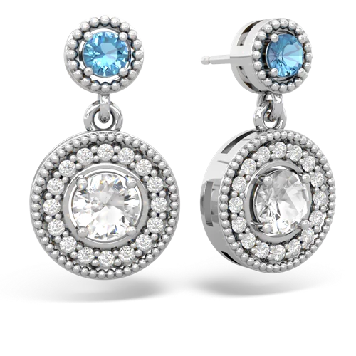 blue topaz-white topaz halo earrings