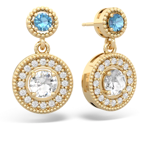blue topaz-white topaz halo earrings