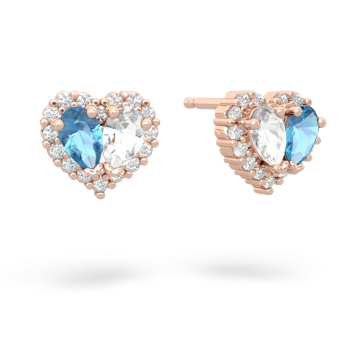 blue topaz-white topaz halo-heart earrings
