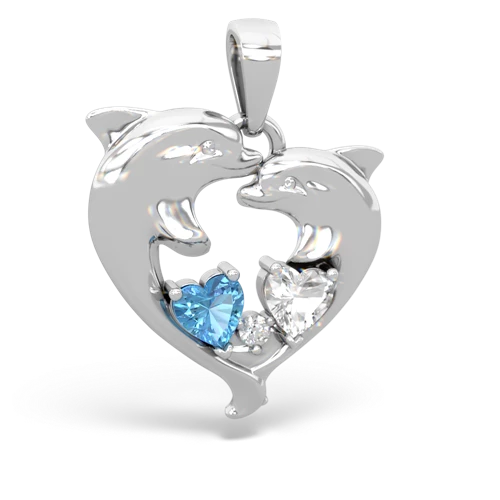 blue topaz-white topaz dolphins pendant