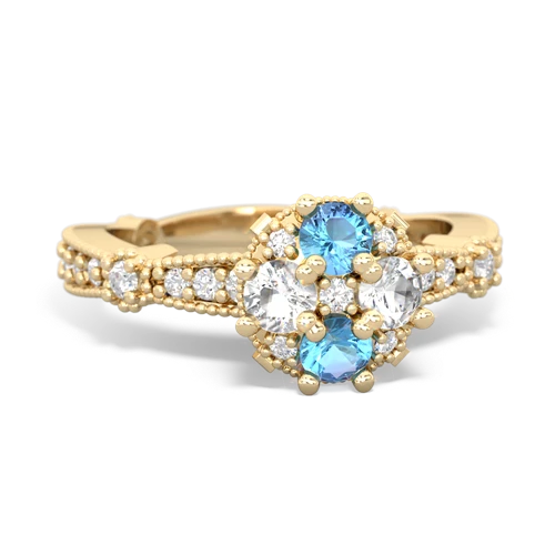 Blue Topaz Genuine Swiss Blue Topaz with Genuine White Topaz Milgrain Antique Style ring Ring