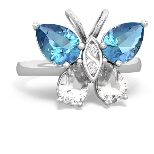 blue topaz-white topaz butterfly ring