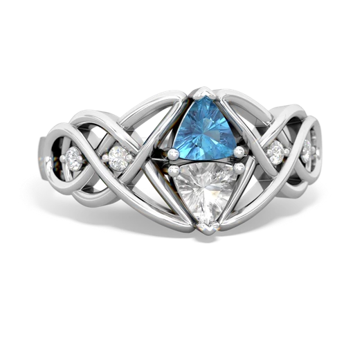 blue topaz-white topaz celtic knot ring