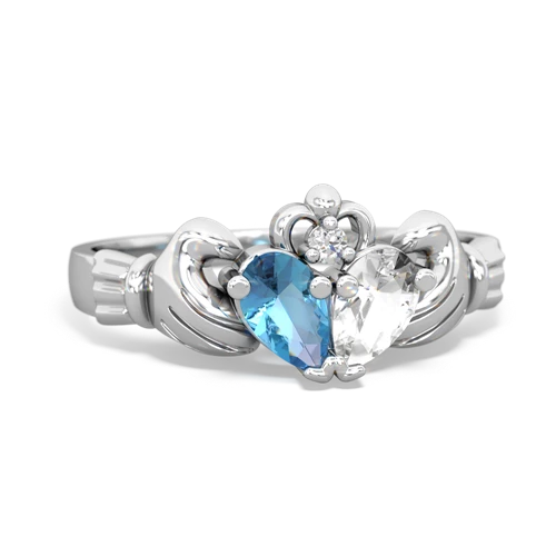 blue topaz-white topaz claddagh ring