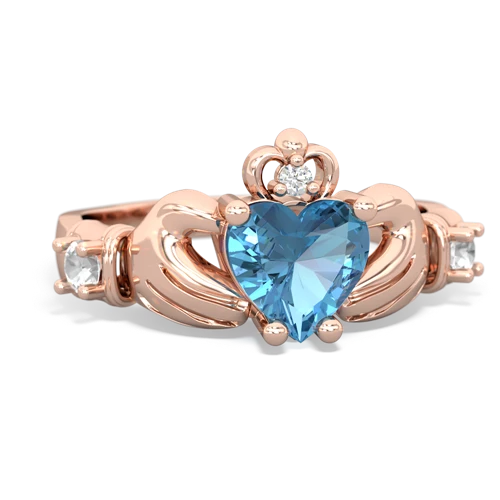 Blue Topaz Genuine Swiss Blue Topaz with Genuine White Topaz and Genuine Opal Claddagh ring Ring