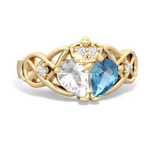 Blue Topaz Genuine Swiss Blue Topaz with Genuine White Topaz Two Stone Claddagh ring Ring