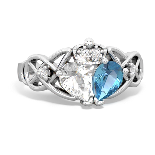 blue topaz-white topaz claddagh ring