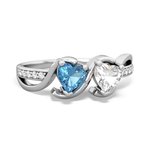 blue topaz-white topaz double heart ring