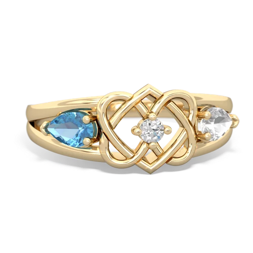 Blue Topaz Genuine Swiss Blue Topaz with Genuine White Topaz Hearts Intertwined ring Ring