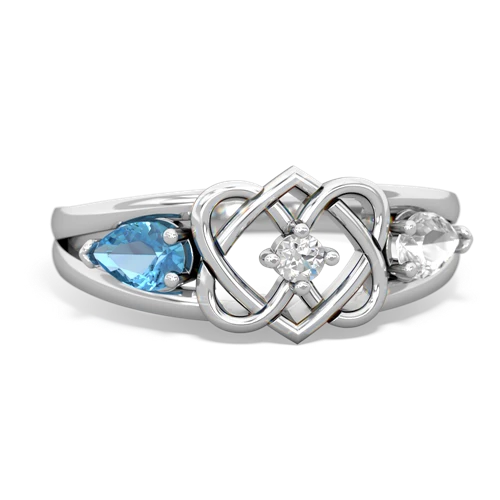 blue topaz-white topaz double heart ring