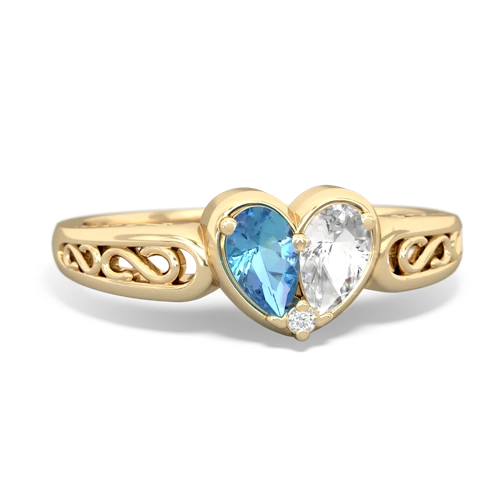 Blue Topaz Genuine Swiss Blue Topaz with Genuine White Topaz filligree Heart ring Ring