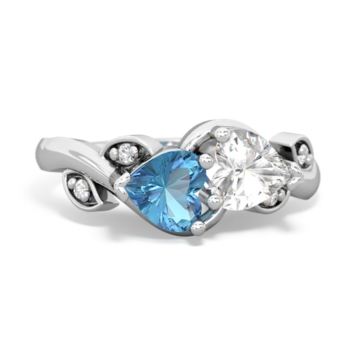 Blue Topaz Genuine Swiss Blue Topaz with Genuine White Topaz Floral Elegance ring Ring