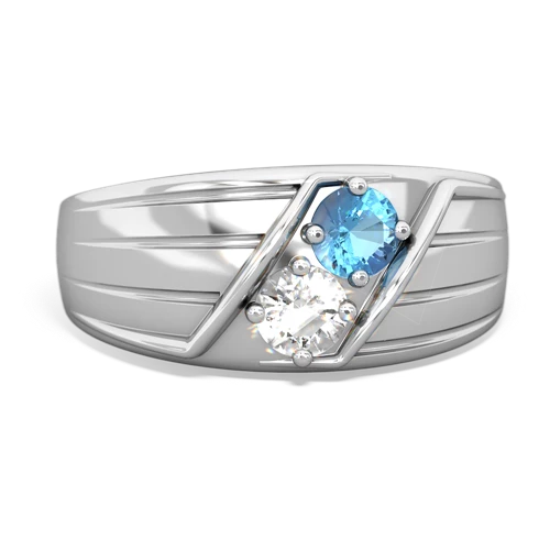 blue topaz-white topaz mens ring