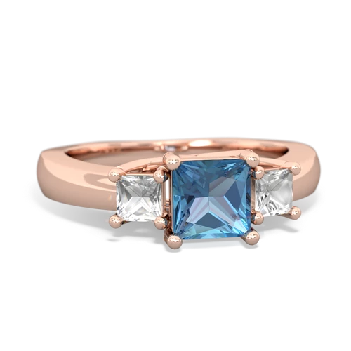 Blue Topaz Genuine Swiss Blue Topaz with Genuine White Topaz and Genuine Opal Three Stone Trellis ring Ring