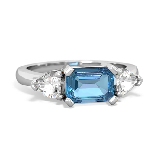 Blue Topaz Genuine Swiss Blue Topaz with Genuine White Topaz and Genuine Opal Three Stone ring Ring