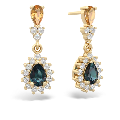 Citrine Genuine Citrine with Lab Created Alexandrite Halo Pear Dangle earrings Earrings