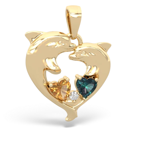 Citrine Genuine Citrine with Lab Created Alexandrite Dolphin Heart pendant Pendant