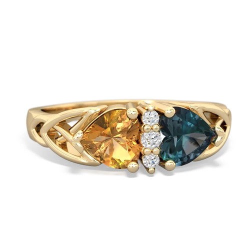 Citrine Genuine Citrine with Lab Created Alexandrite Celtic Trinity Knot ring Ring