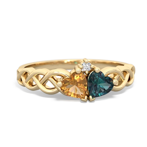Citrine Genuine Citrine with Lab Created Alexandrite Heart to Heart Braid ring Ring