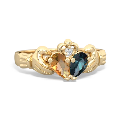 Citrine Genuine Citrine with Lab Created Alexandrite Claddagh ring Ring