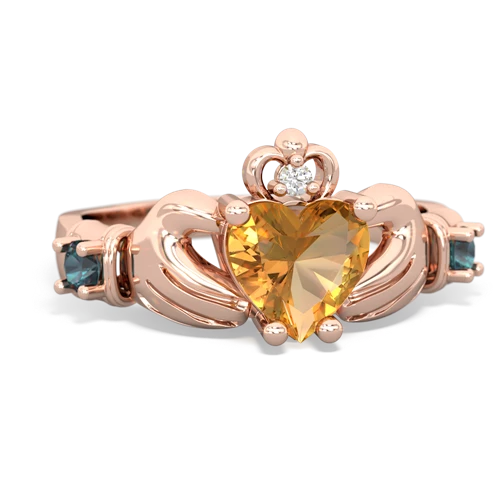 Citrine Genuine Citrine with Lab Created Alexandrite and Genuine White Topaz Claddagh ring Ring