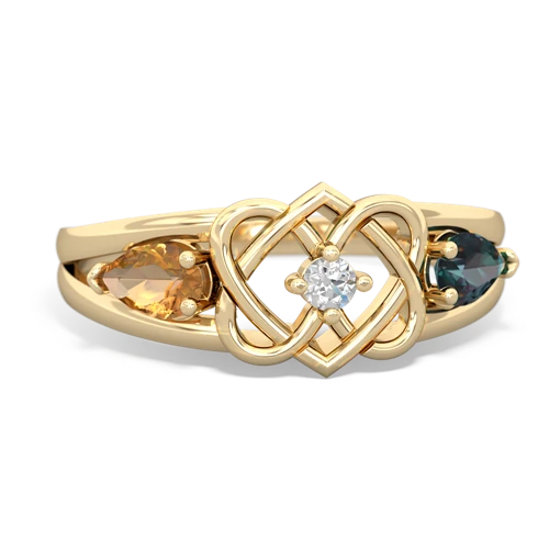 Citrine Genuine Citrine with Lab Created Alexandrite Hearts Intertwined ring Ring