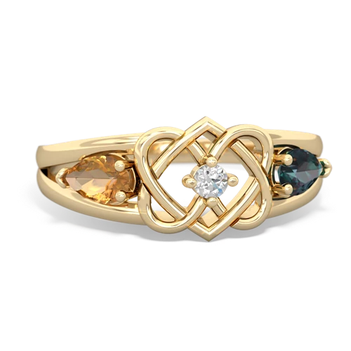 citrine-alexandrite double heart ring