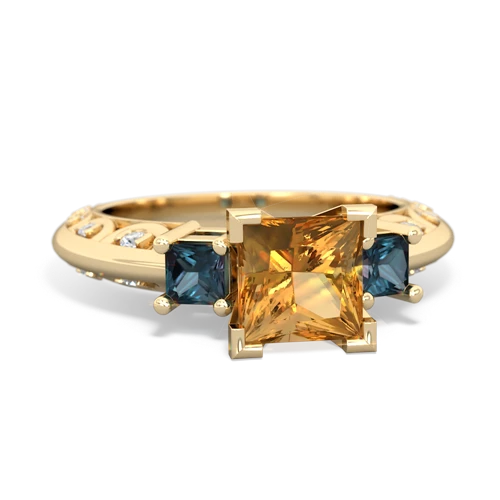 Citrine Genuine Citrine with Lab Created Alexandrite and  Art Deco ring Ring