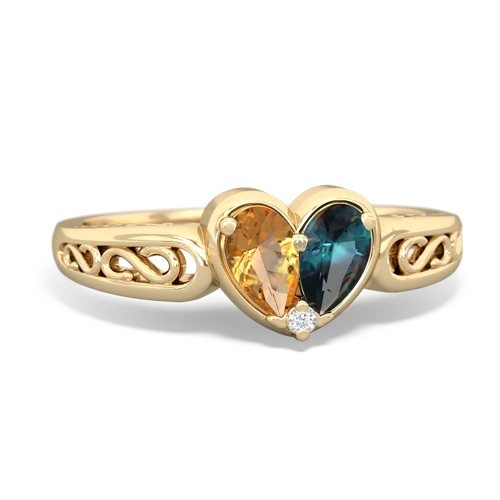 Citrine Genuine Citrine with Lab Created Alexandrite filligree Heart ring Ring