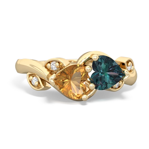 Citrine Genuine Citrine with Lab Created Alexandrite Floral Elegance ring Ring