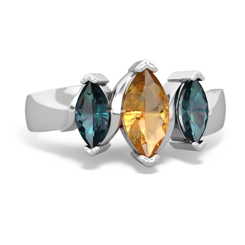 Citrine Genuine Citrine with Lab Created Alexandrite and Genuine Emerald Three Peeks ring Ring