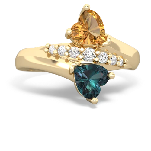 Citrine Genuine Citrine with Lab Created Alexandrite Heart to Heart Bypass ring Ring