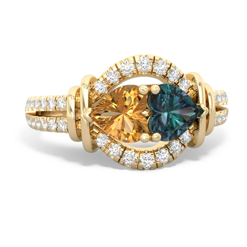 Citrine Genuine Citrine with Lab Created Alexandrite Art-Deco Keepsake ring Ring