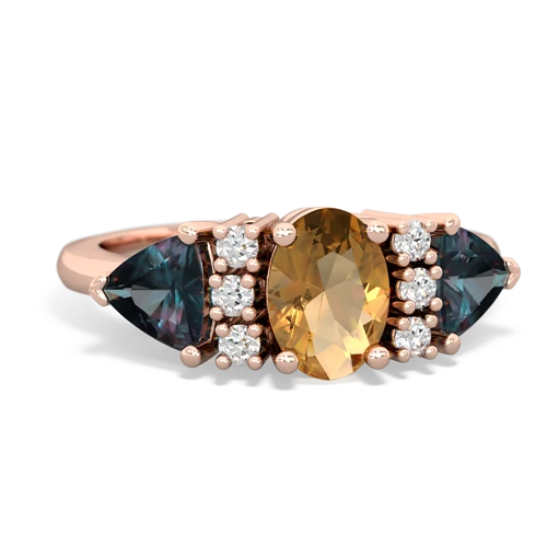 Citrine Genuine Citrine with Lab Created Alexandrite and Lab Created Pink Sapphire Antique Style Three Stone ring Ring