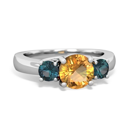 Citrine Genuine Citrine with Lab Created Alexandrite and Genuine Emerald Three Stone Trellis ring Ring