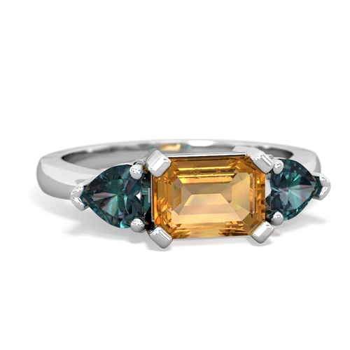 Citrine Genuine Citrine with Lab Created Alexandrite and Genuine Emerald Three Stone ring Ring