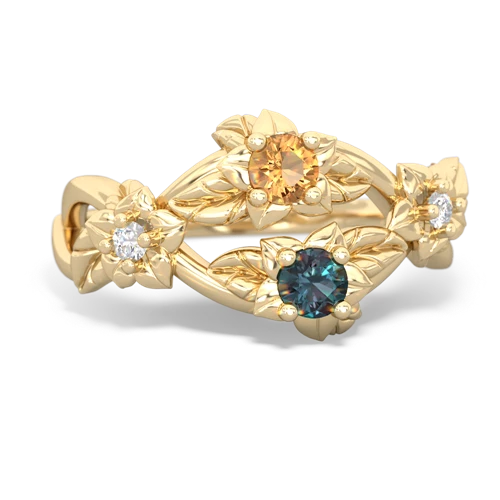 Citrine Genuine Citrine with Lab Created Alexandrite Sparkling Bouquet ring Ring