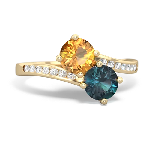 citrine-alexandrite two stone channel ring