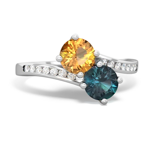 citrine-alexandrite two stone channel ring
