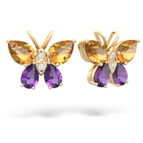 citrine-amethyst butterfly earrings