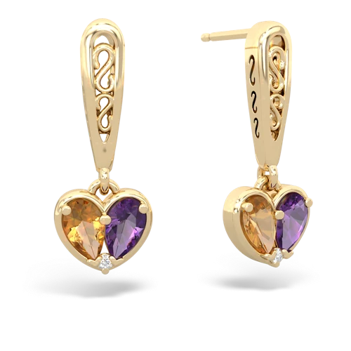 citrine-amethyst filligree earrings