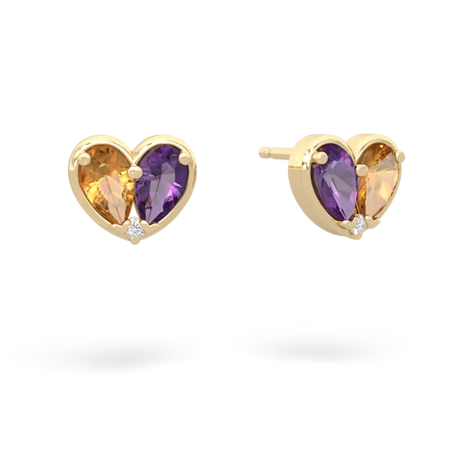 citrine-amethyst one heart earrings
