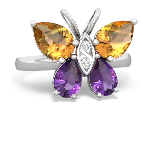 citrine-amethyst butterfly ring