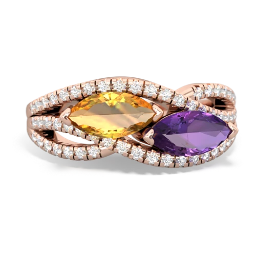 citrine-amethyst double heart ring